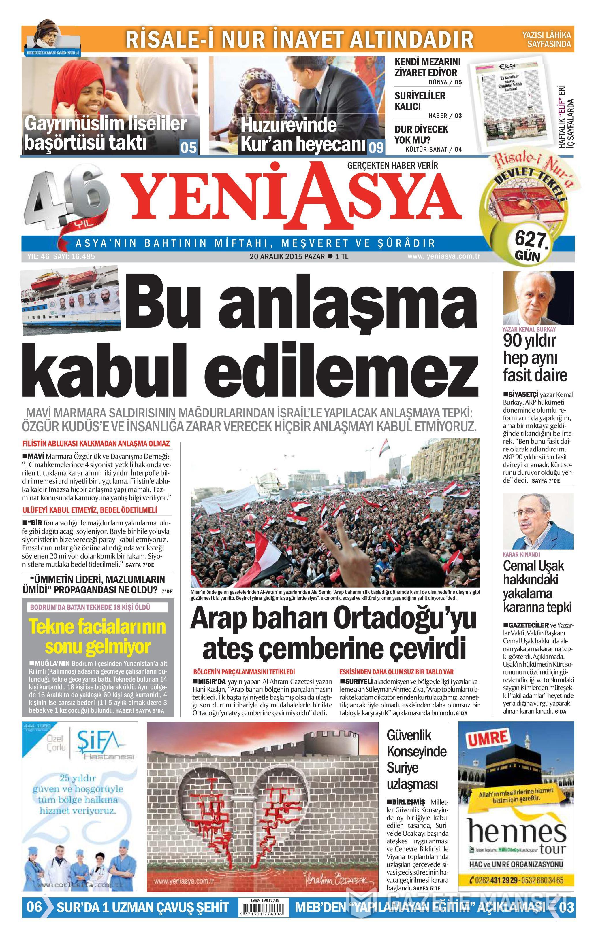 Gazeteler bugün ne yazdı? 20 Aralık 2015 - 751