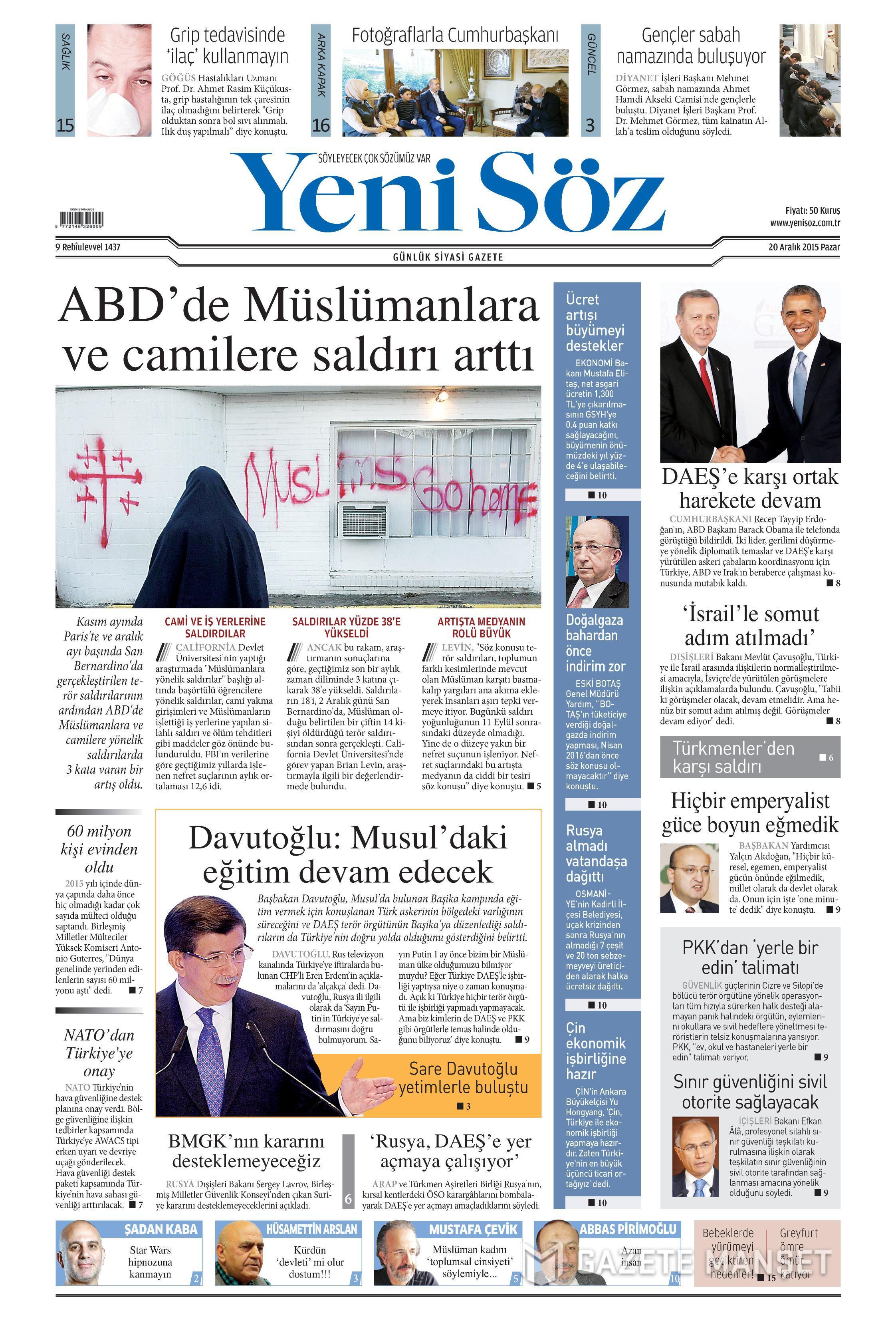 Gazeteler bugün ne yazdı? 20 Aralık 2015 - 661