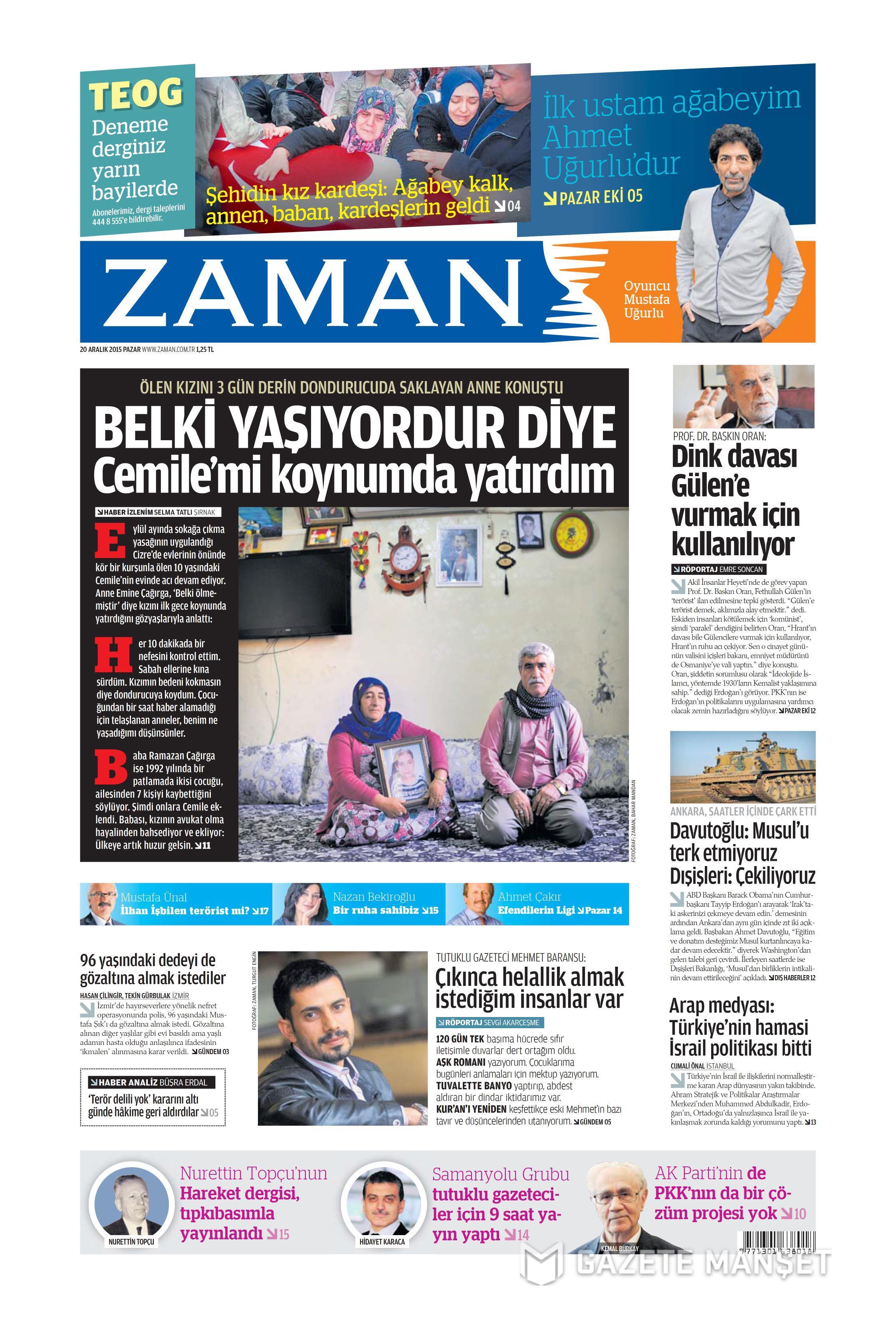 Gazeteler bugün ne yazdı? 20 Aralık 2015 - 741