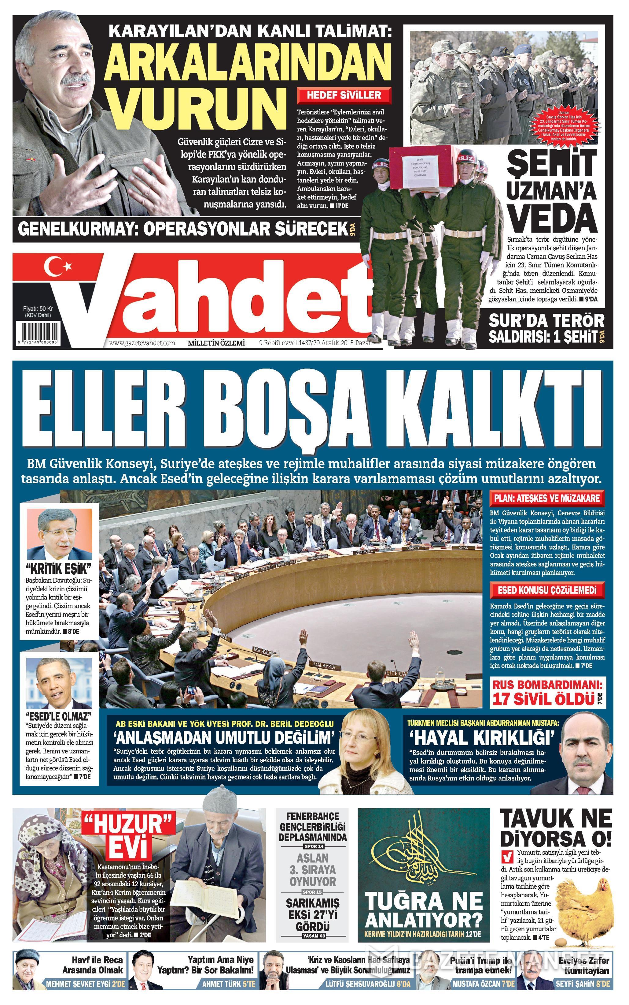 Gazeteler bugün ne yazdı? 20 Aralık 2015 - 738