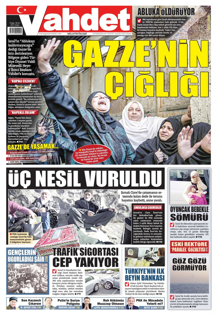 Günün gazete manşetleri (27 Aralık 2015) - 905