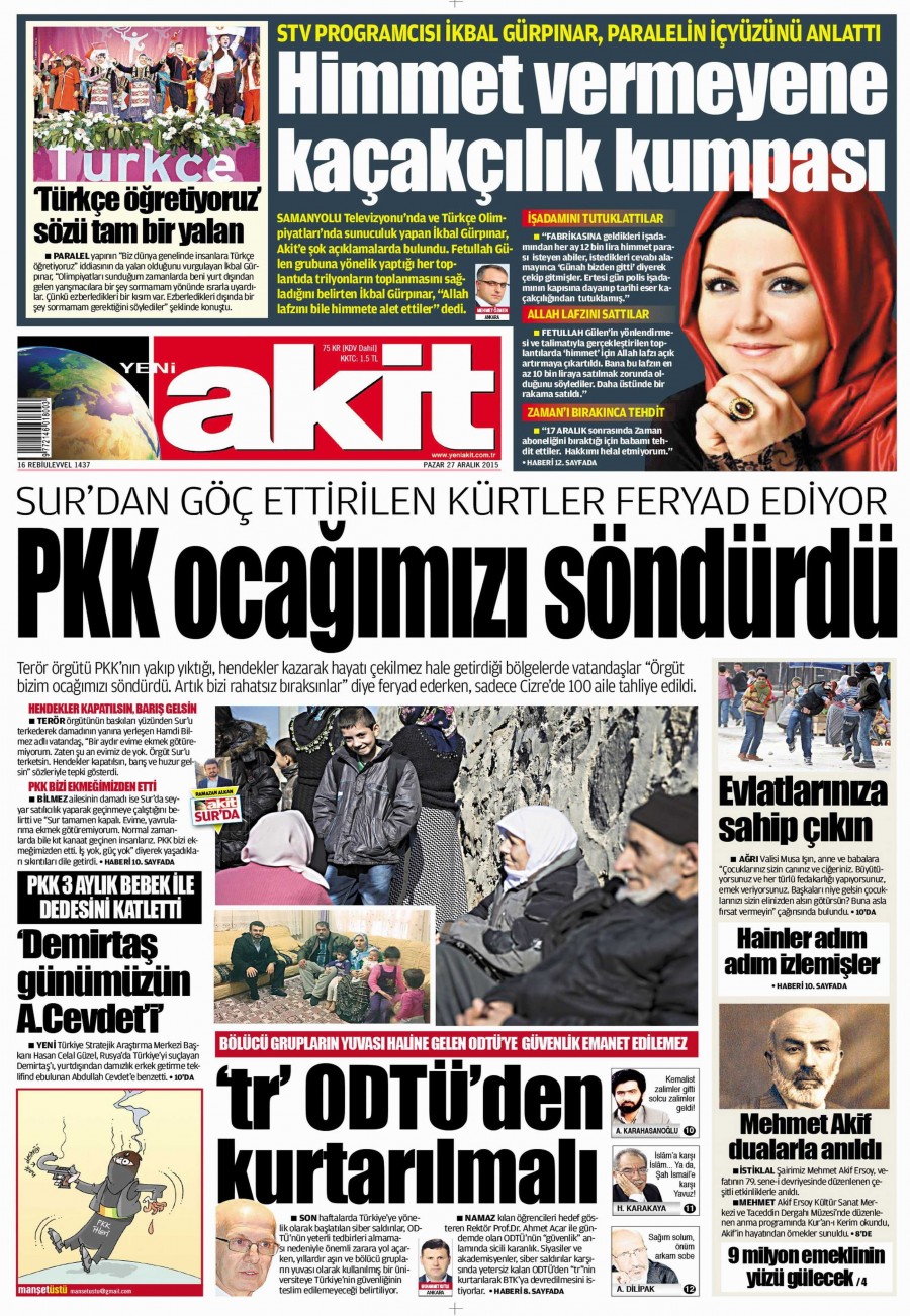Günün gazete manşetleri (27 Aralık 2015) - 942