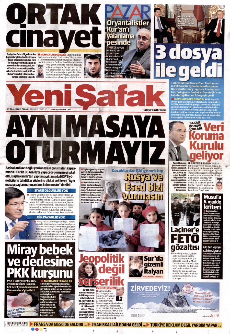 Günün gazete manşetleri (27 Aralık 2015) - 807
