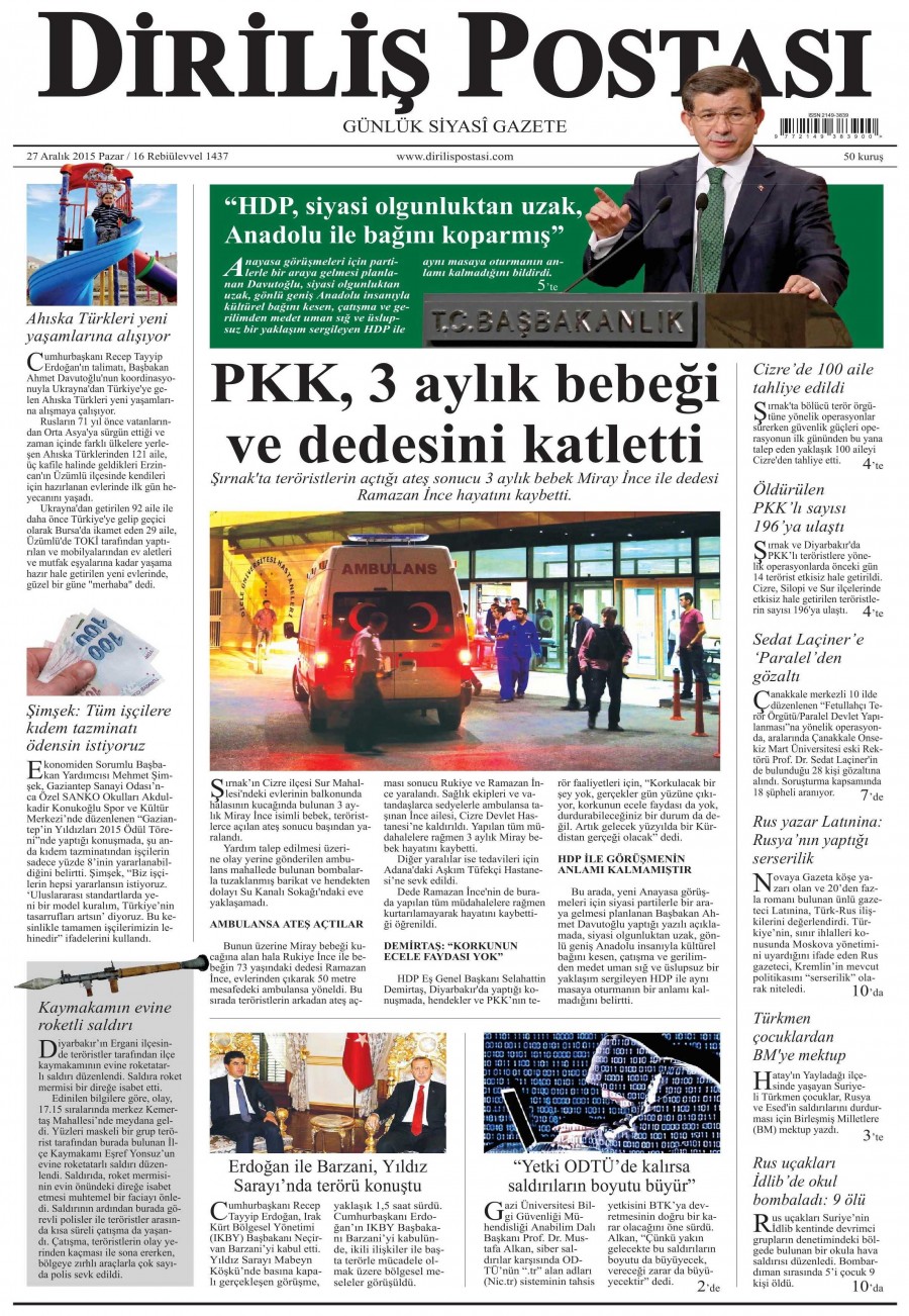 Günün gazete manşetleri (27 Aralık 2015) - 806