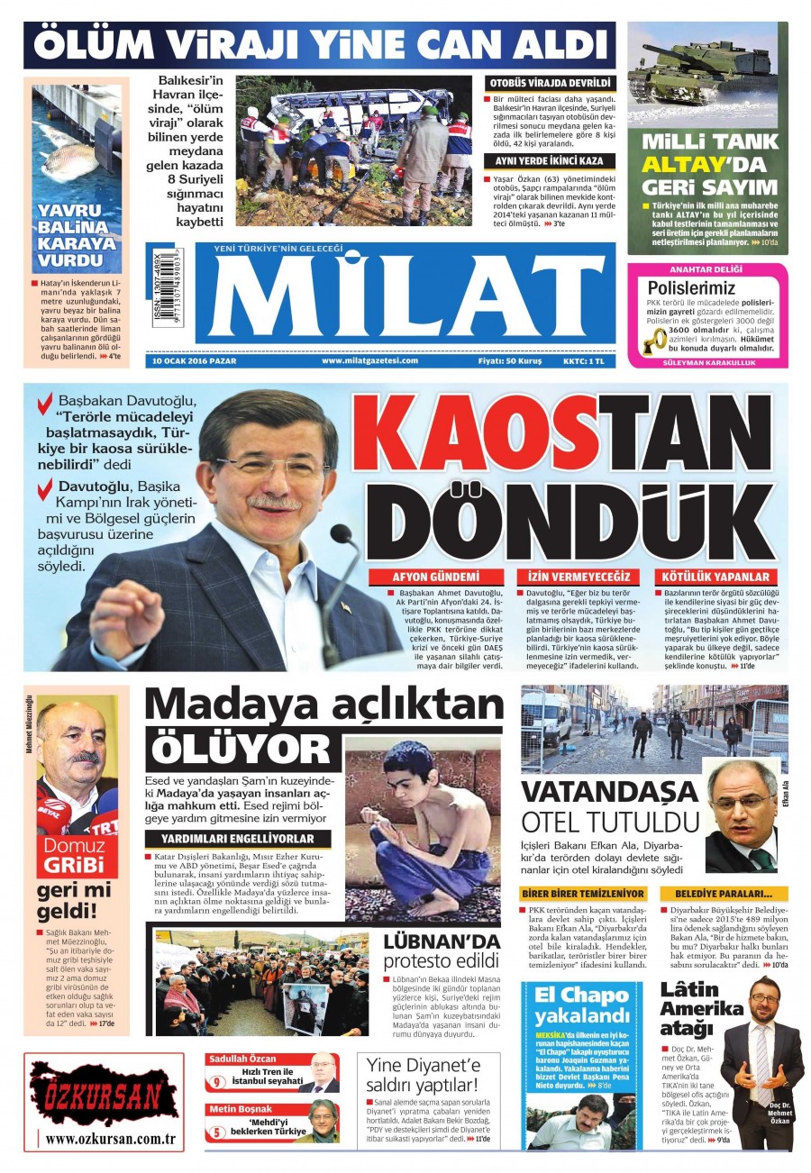 10 Ocak 2016 gazete manşetleri - 872