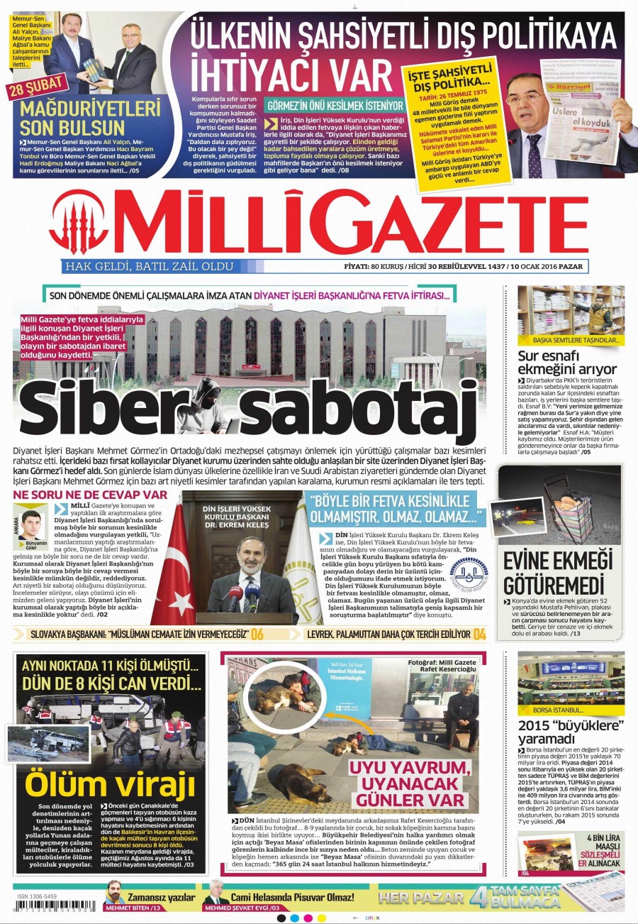 10 Ocak 2016 gazete manşetleri - 519