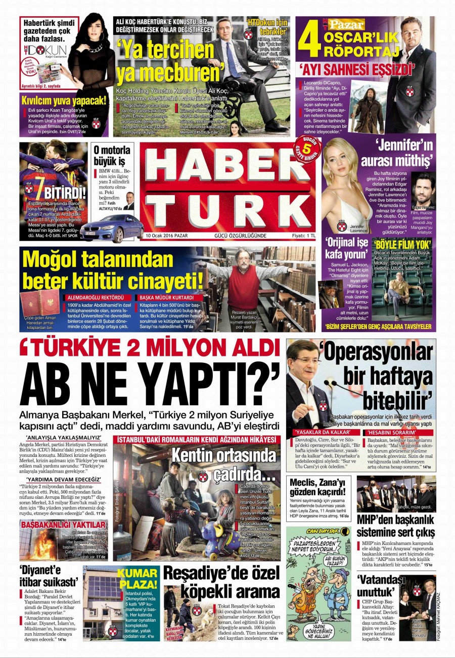 10 Ocak 2016 gazete manşetleri - 704