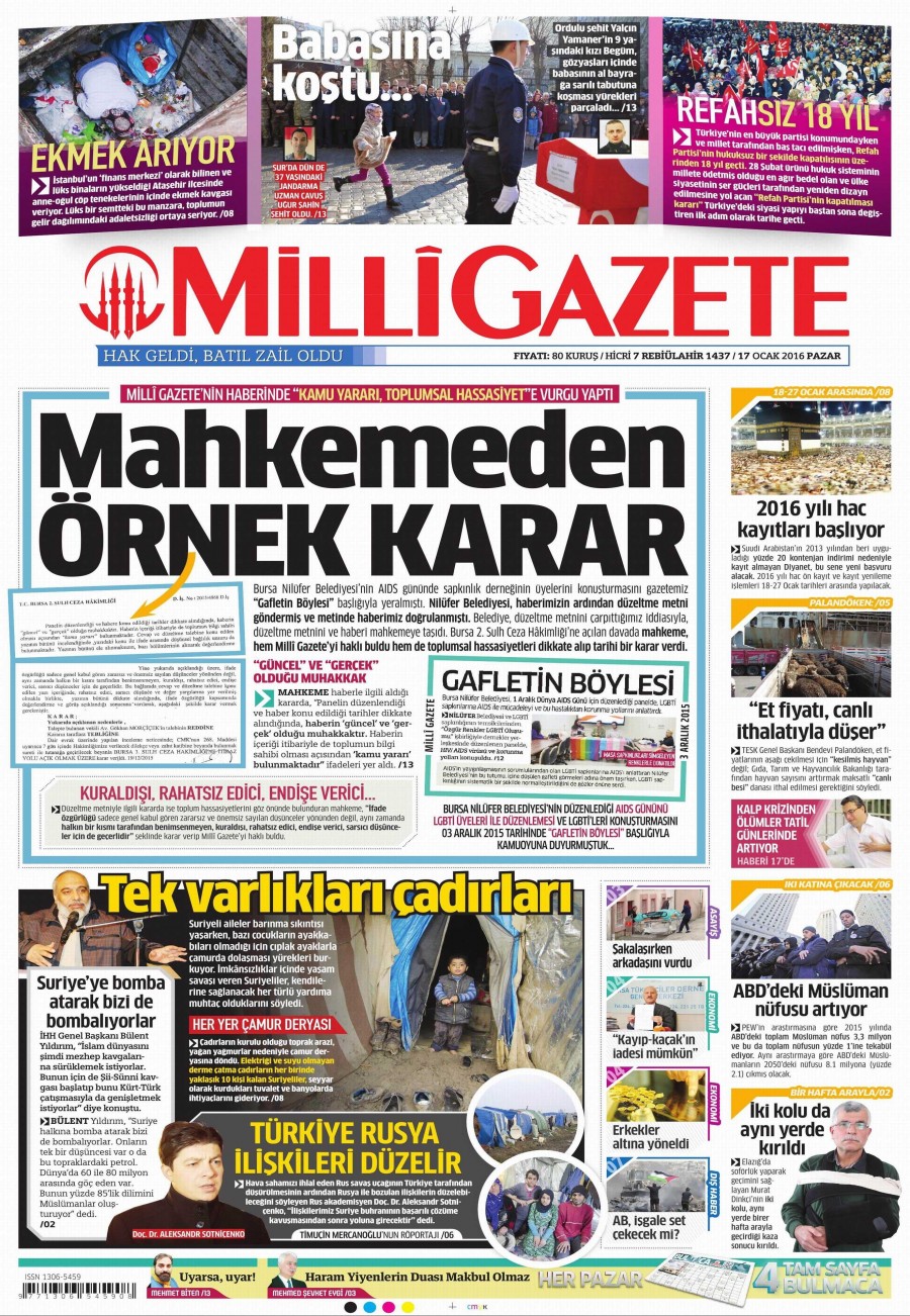 Günün gazete manşetleri (17 Ocak 2016) - 720
