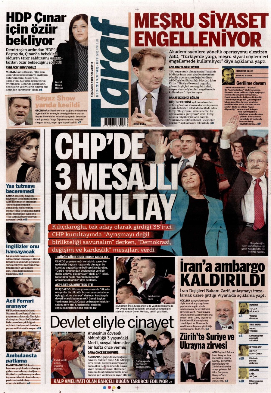 Günün gazete manşetleri (17 Ocak 2016) - 900