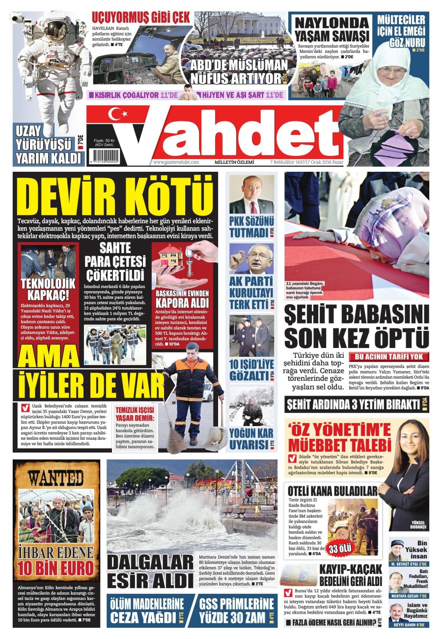 Günün gazete manşetleri (17 Ocak 2016) - 907