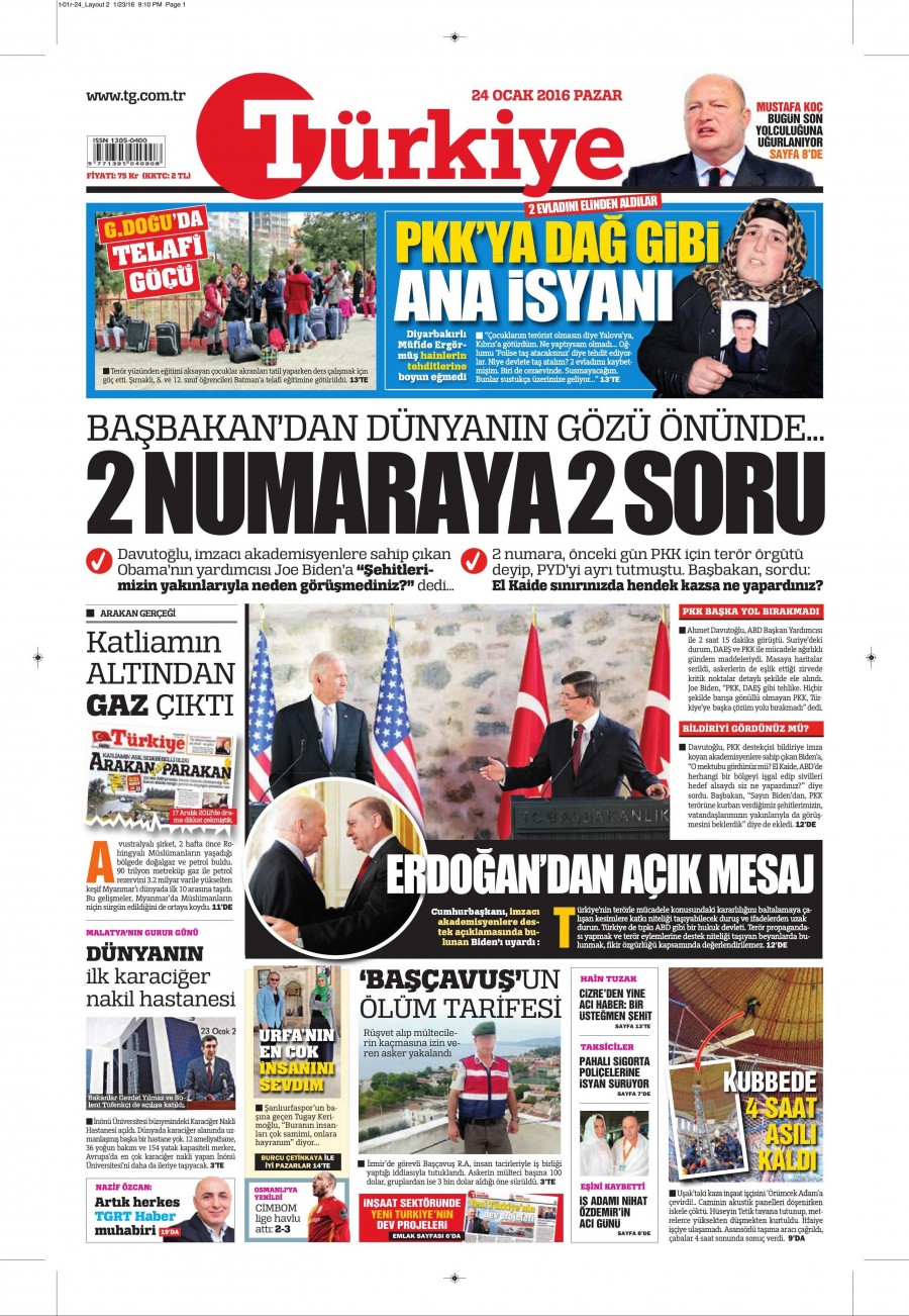 24 Ocak 2016 Günün gazete manşetleri - 802