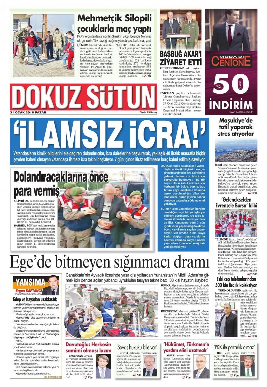 Gazete manşetleri (31 Ocak 2016) - 675