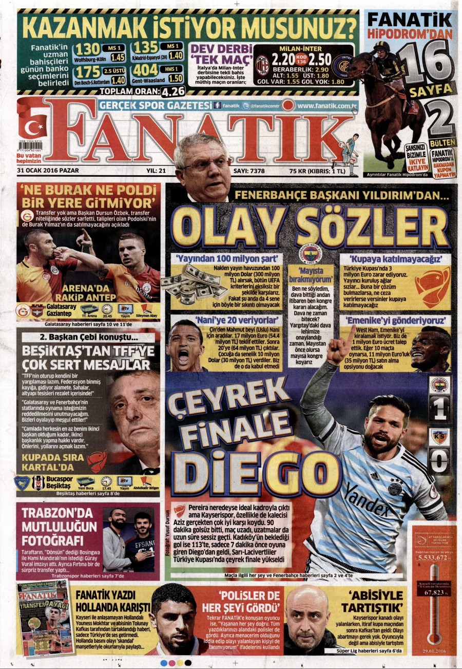 Gazete manşetleri (31 Ocak 2016) - 752