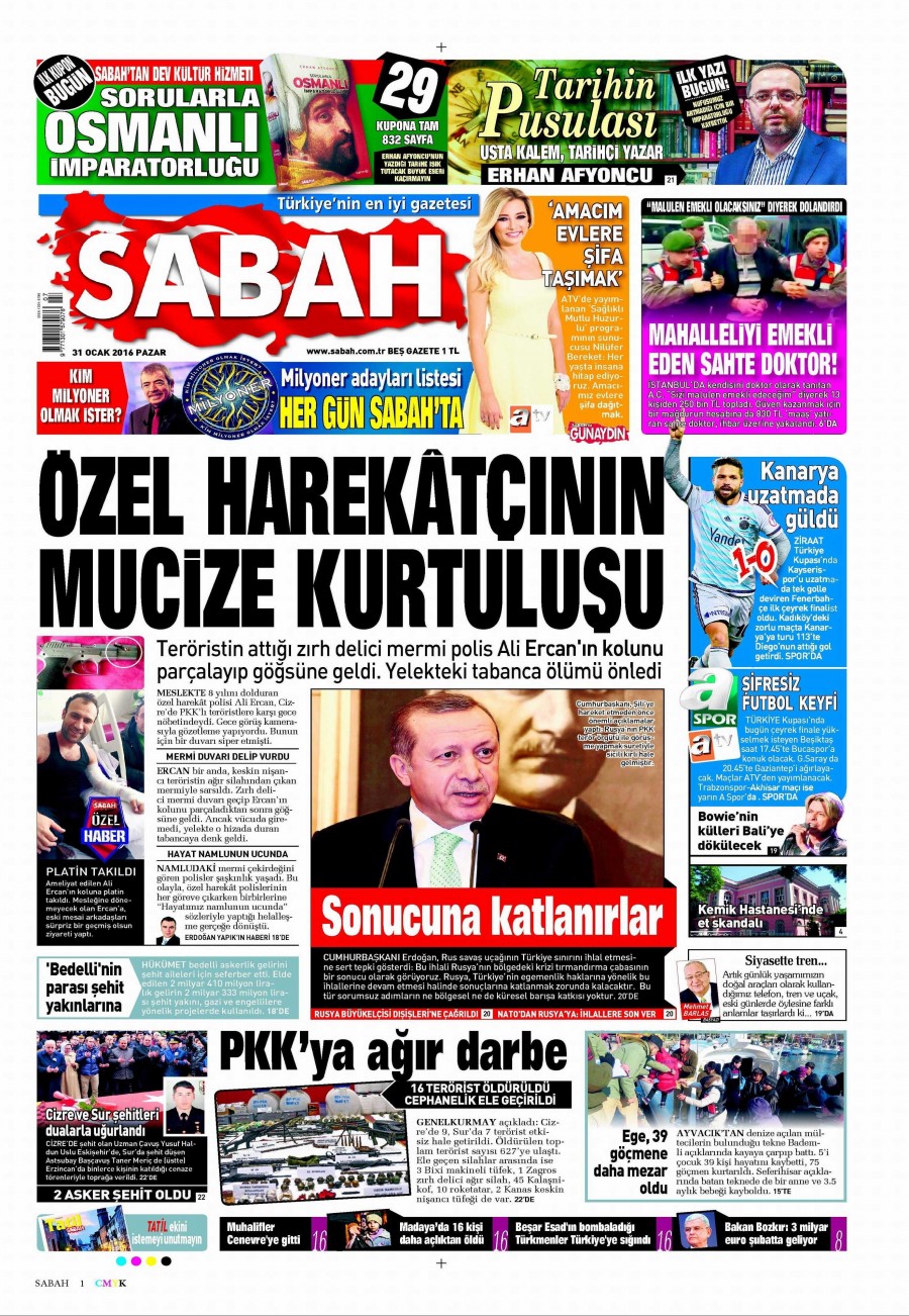 Gazete manşetleri (31 Ocak 2016) - 626