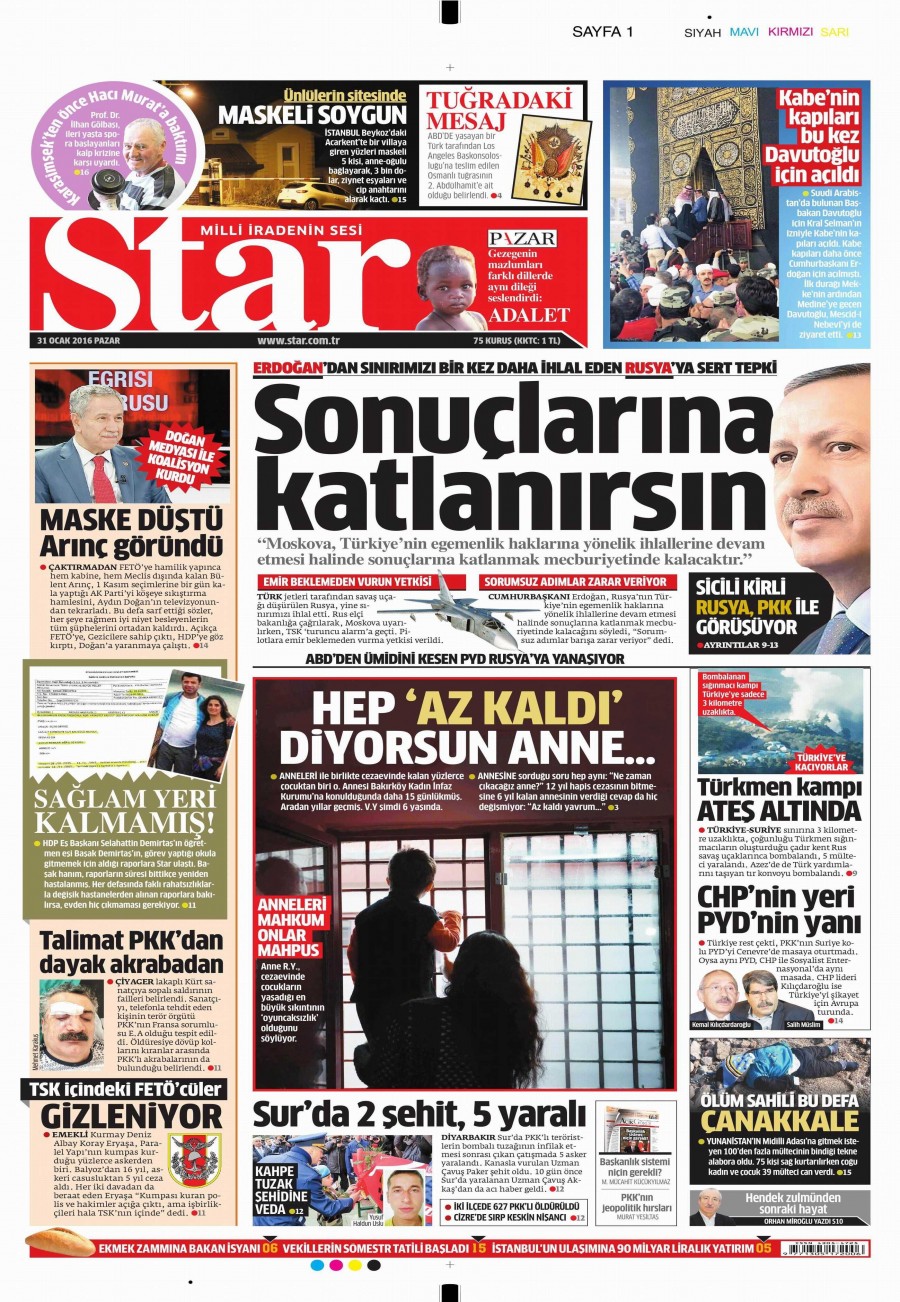 Gazete manşetleri (31 Ocak 2016) - 760