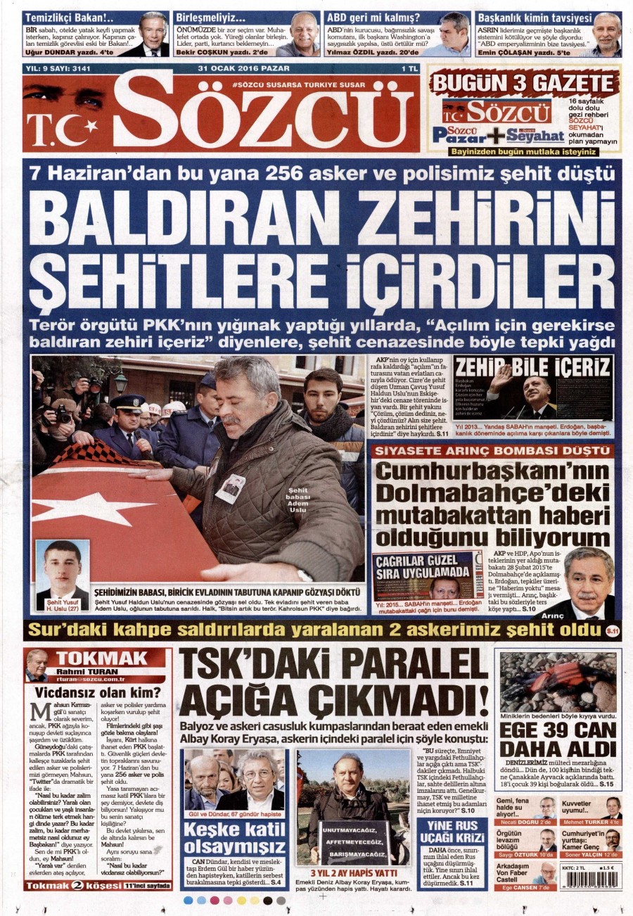 Gazete manşetleri (31 Ocak 2016) - 878