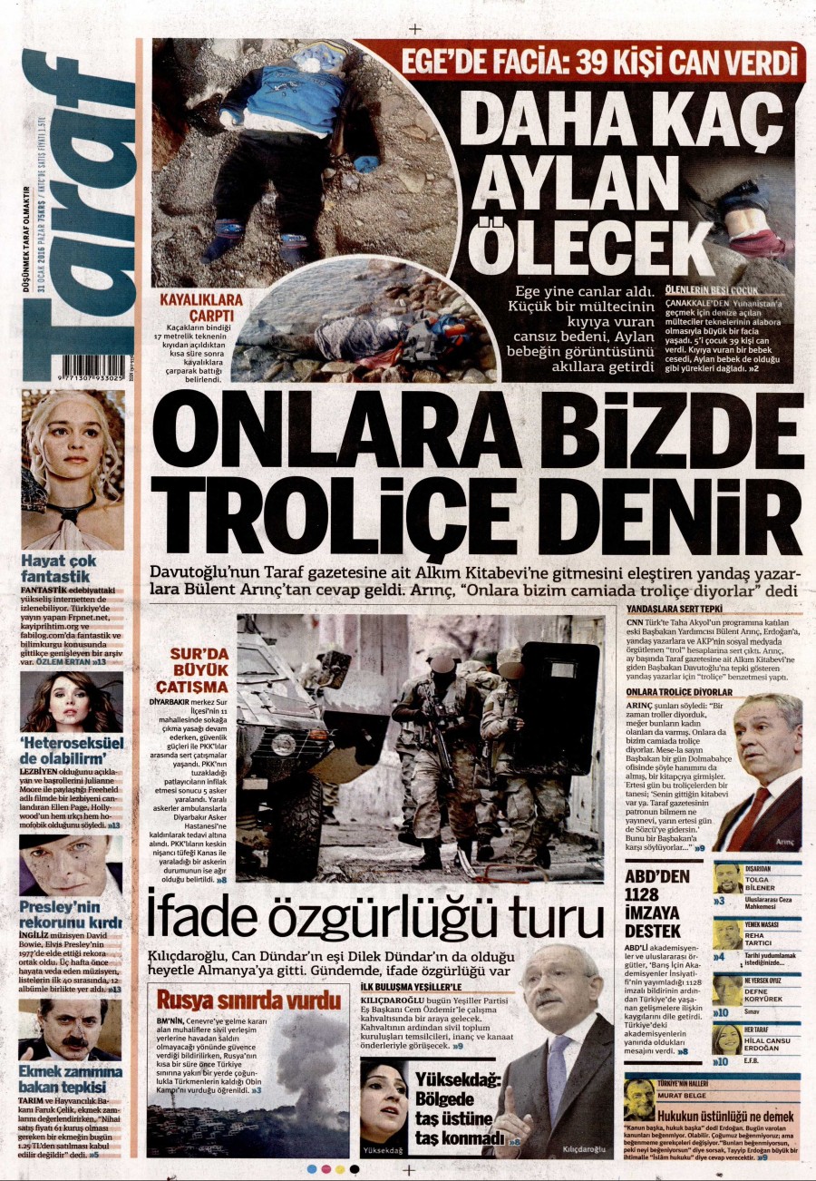 Gazete manşetleri (31 Ocak 2016) - 948