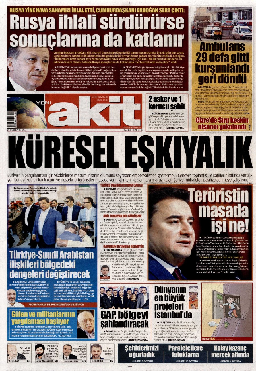 Gazete manşetleri (31 Ocak 2016) - 759