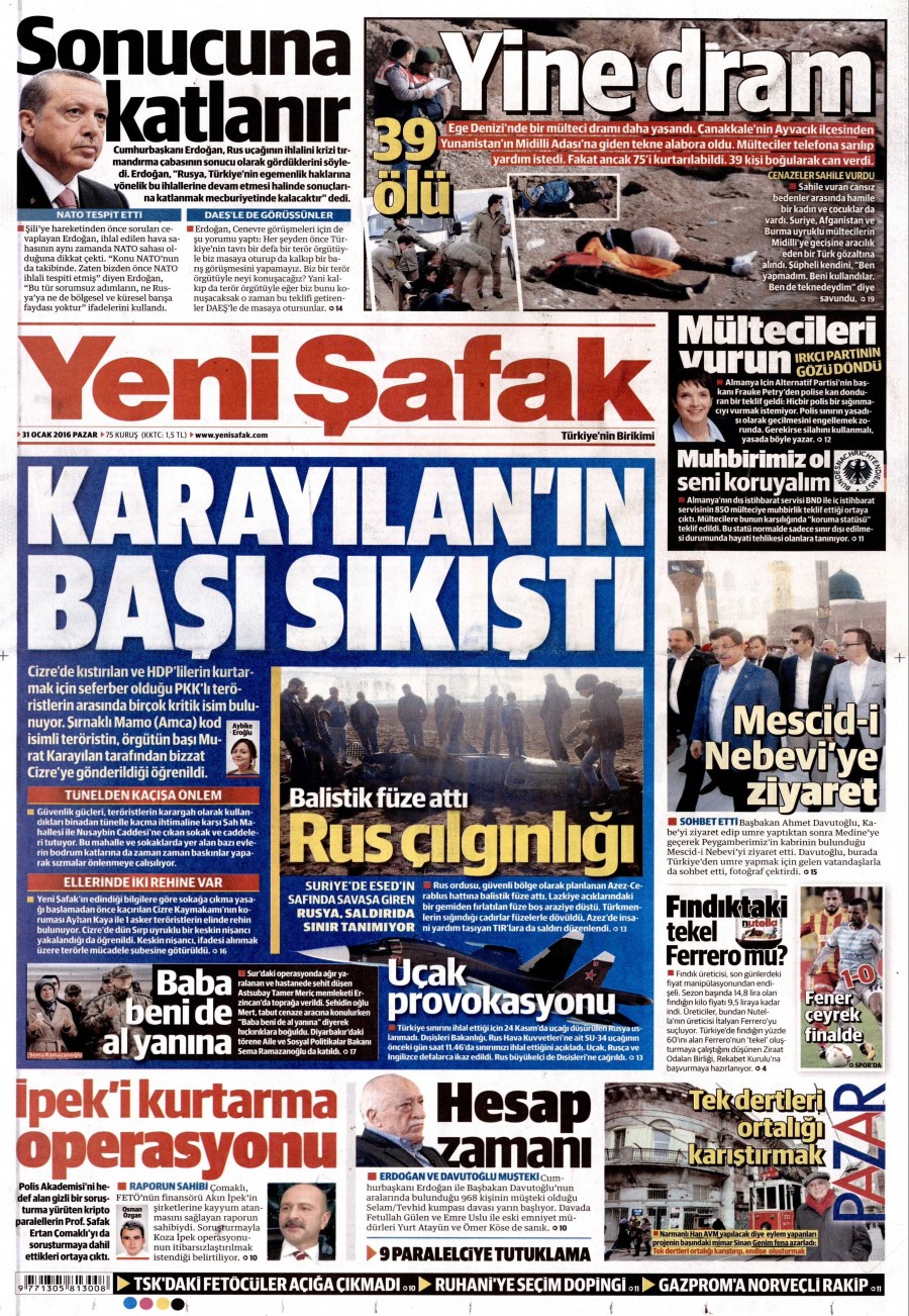 Gazete manşetleri (31 Ocak 2016) - 536