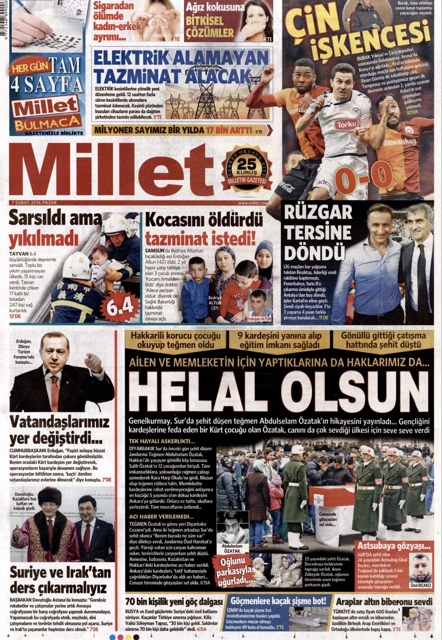 7 Şubat 2016 gazete manşetleri - 895
