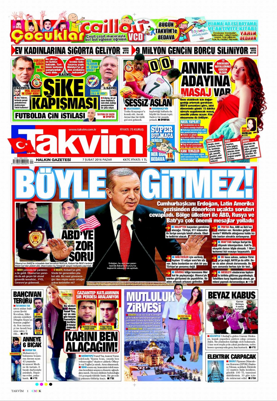 7 Şubat 2016 gazete manşetleri - 940