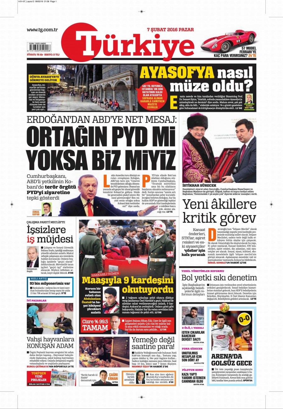 7 Şubat 2016 gazete manşetleri - 939
