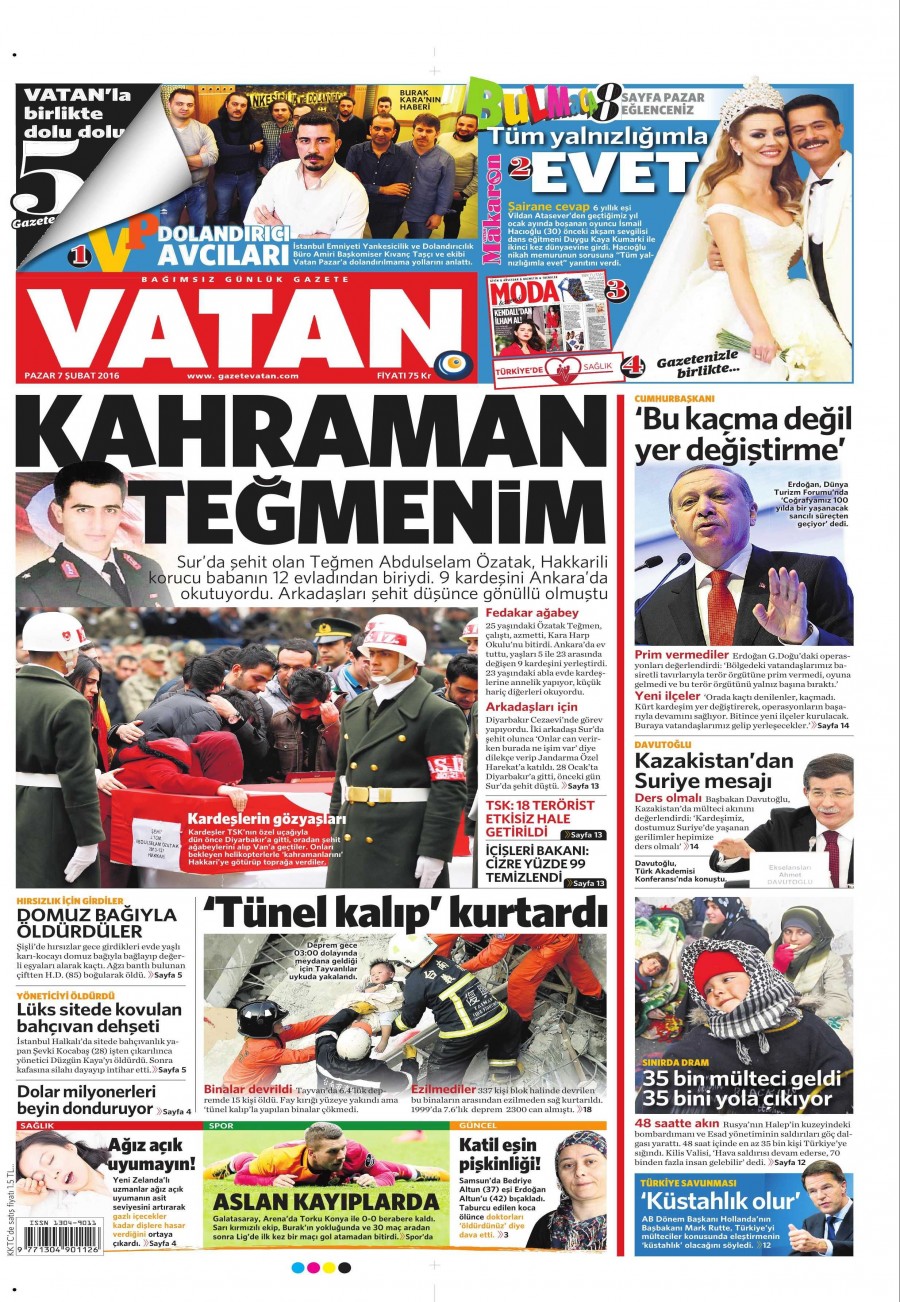 7 Şubat 2016 gazete manşetleri - 586