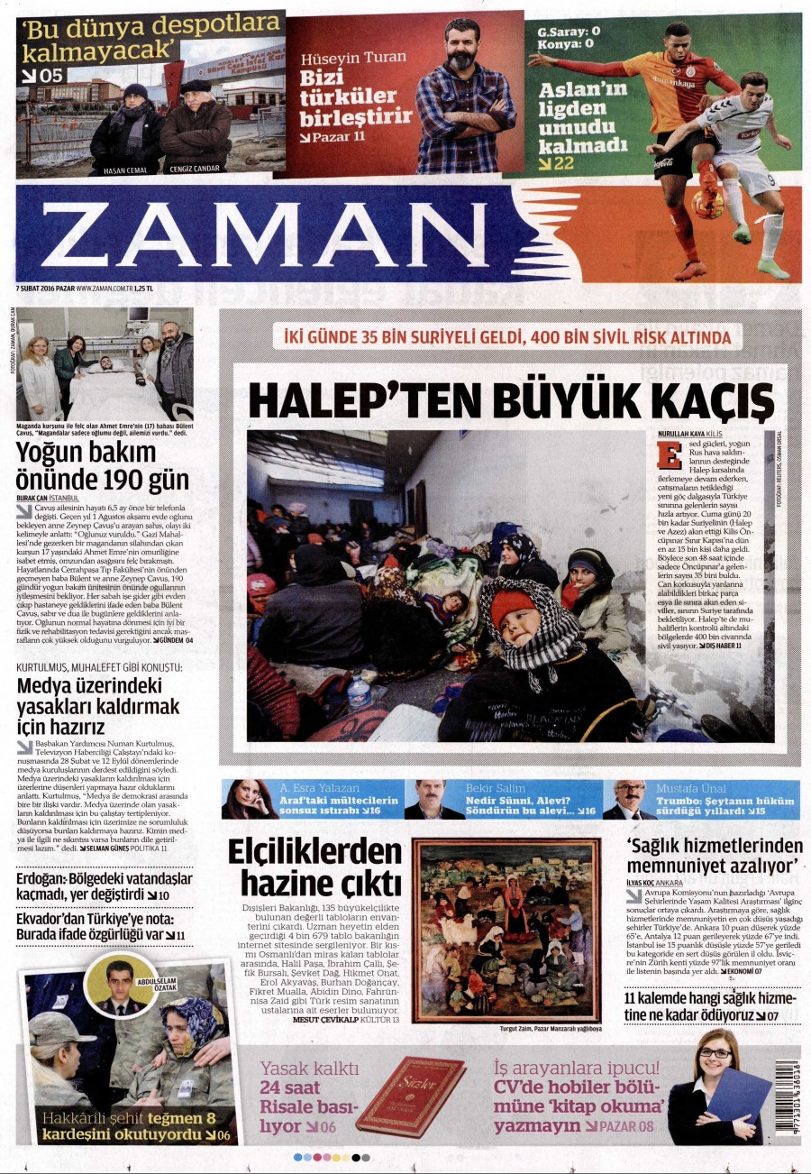 7 Şubat 2016 gazete manşetleri - 803