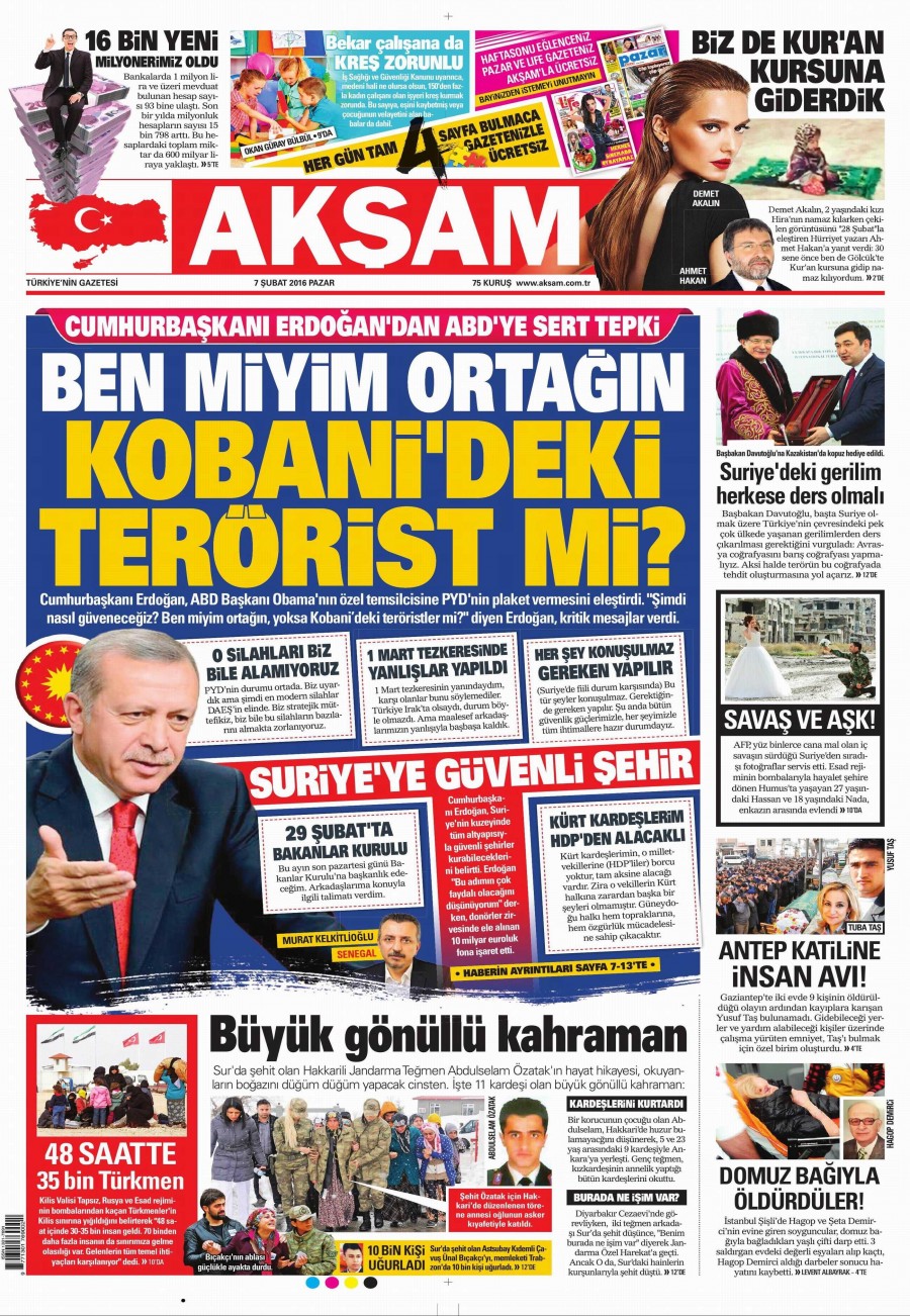 7 Şubat 2016 gazete manşetleri - 565