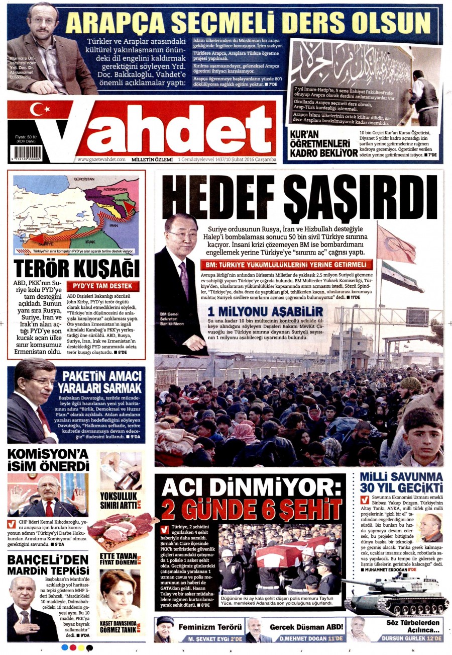 10 Şubat 2016 gazete manşetleri - 701