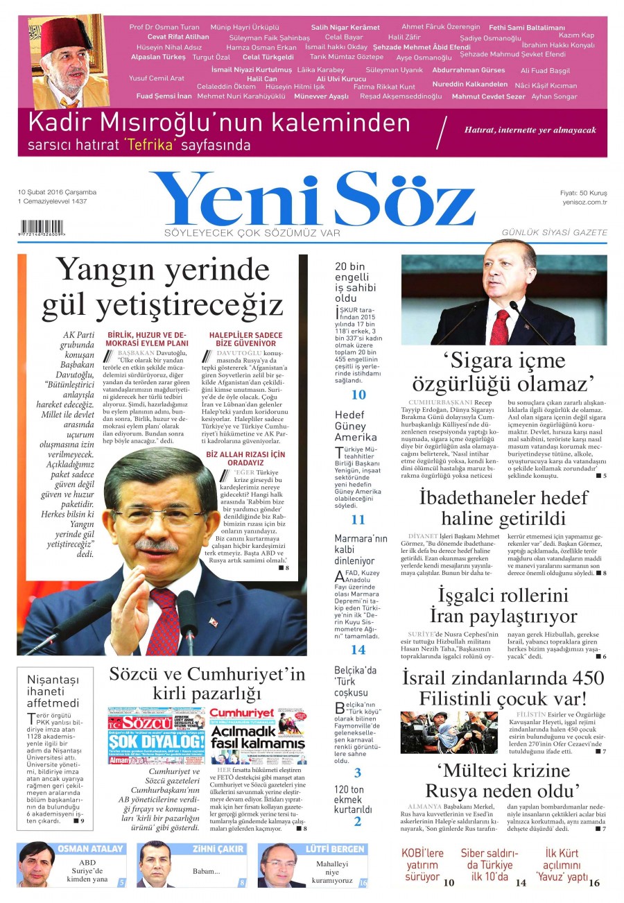 10 Şubat 2016 gazete manşetleri - 601