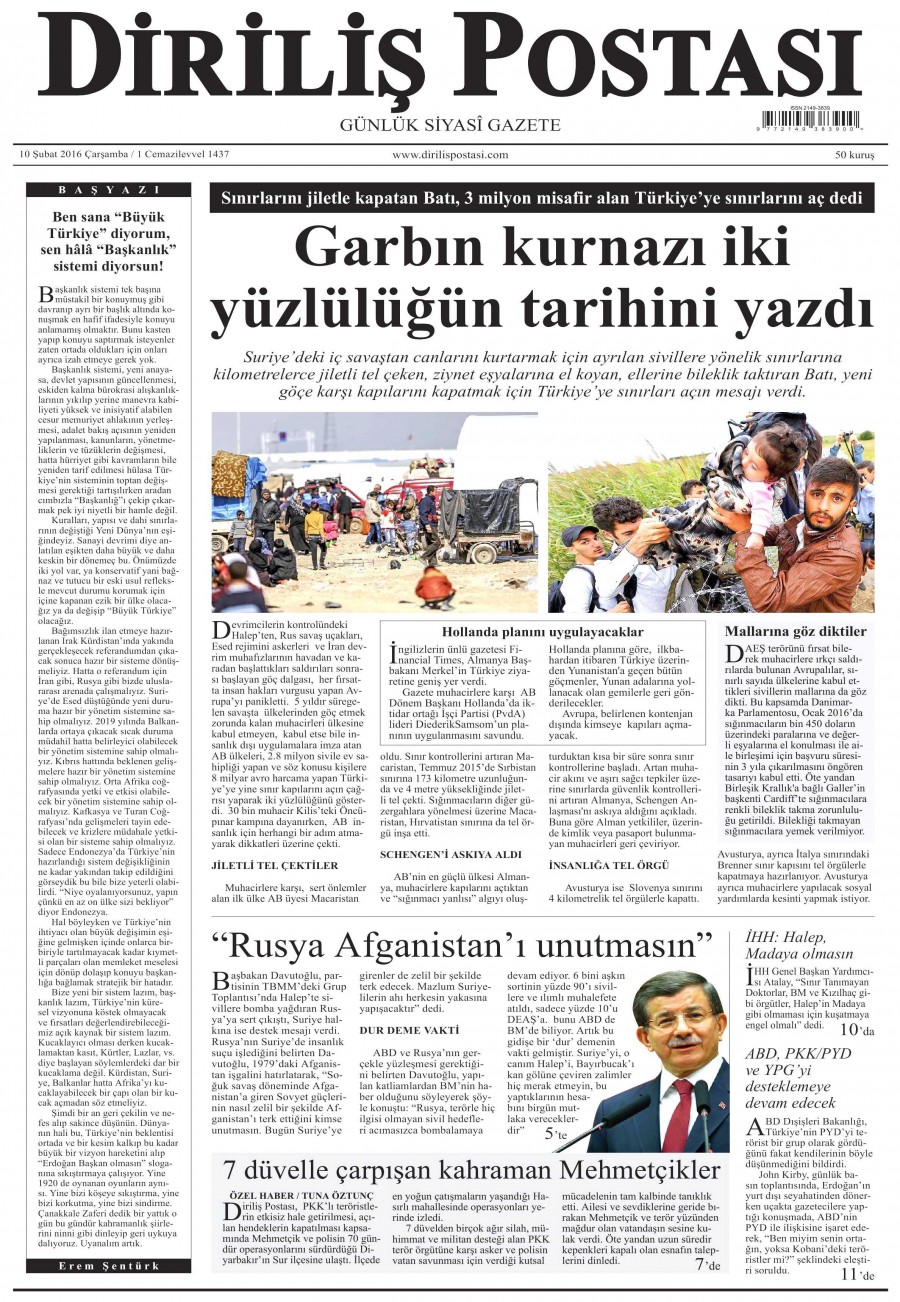 10 Şubat 2016 gazete manşetleri - 625