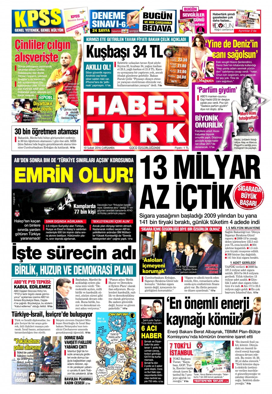 10 Şubat 2016 gazete manşetleri - 892