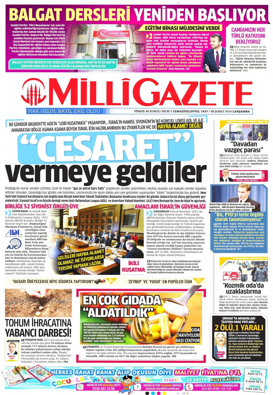 10 Şubat 2016 gazete manşetleri - 856