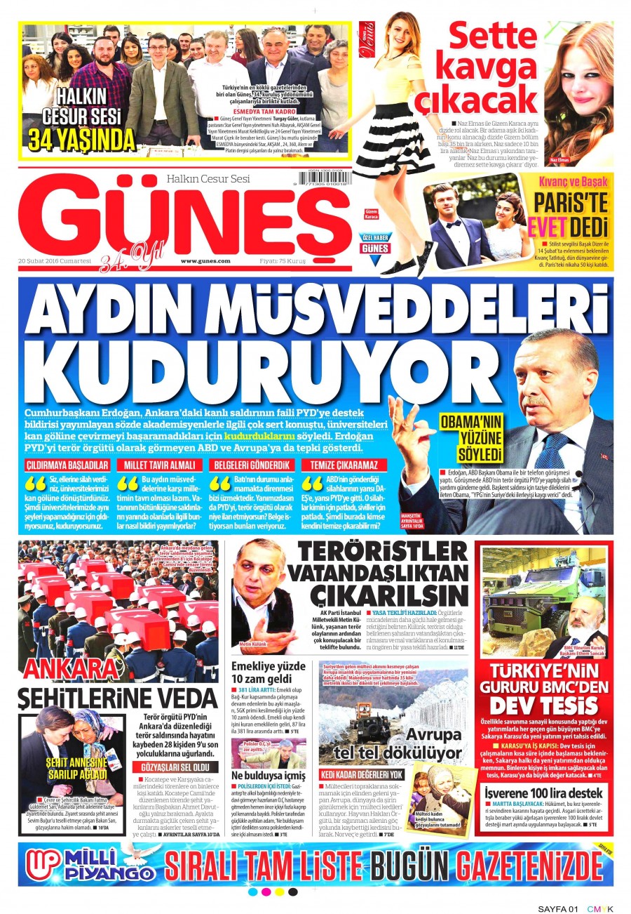 Günün gazete manşetleri (20 Şubat 2016) - 541