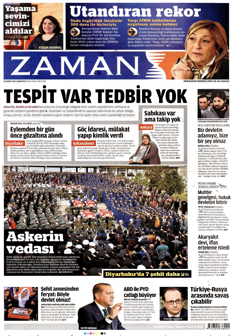 Günün gazete manşetleri (20 Şubat 2016) - 878