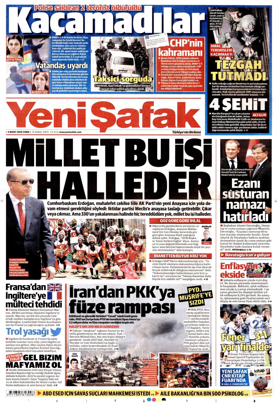 4 Mart 2016 gazate manşetleri - 1