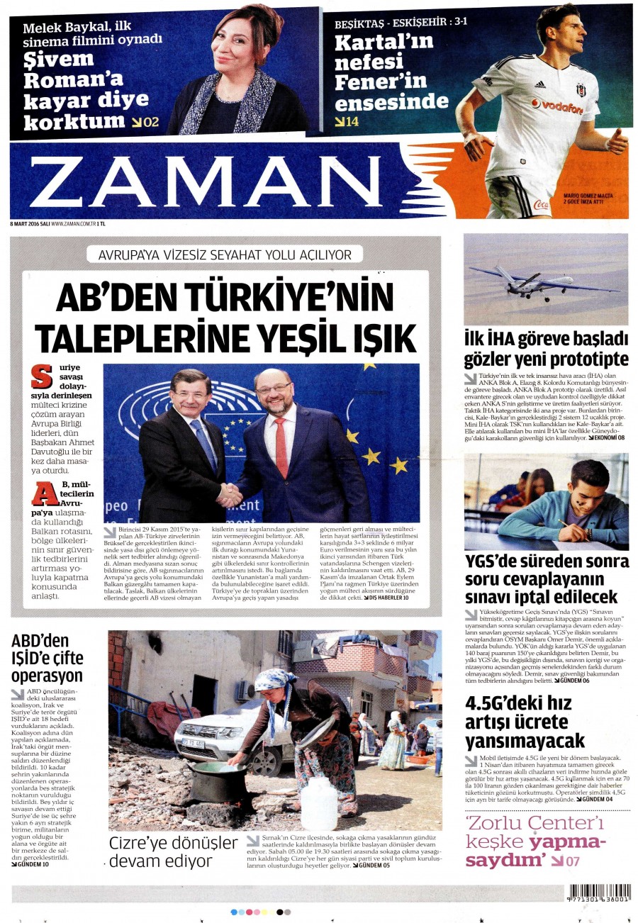 8 Mart 2016 gazete manşetleri - 640