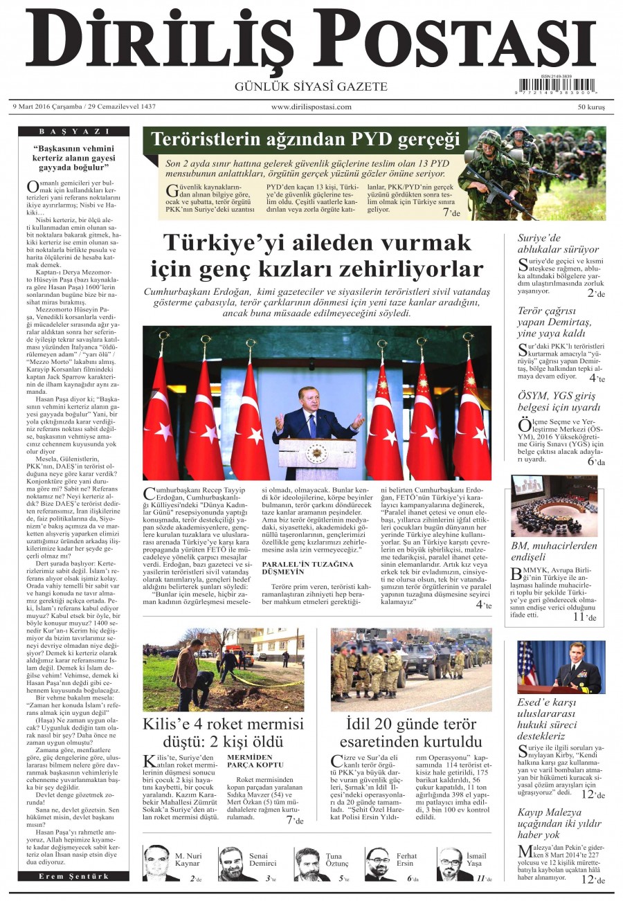 9 Mart 2016 gazete manşetleri - 919