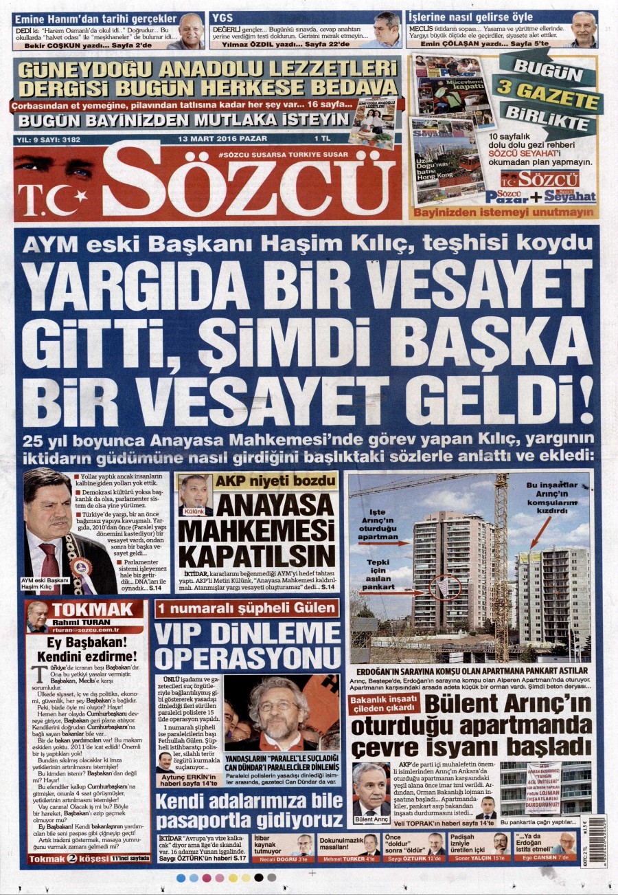 13 Mart 2016 gazete manşetleri - 870