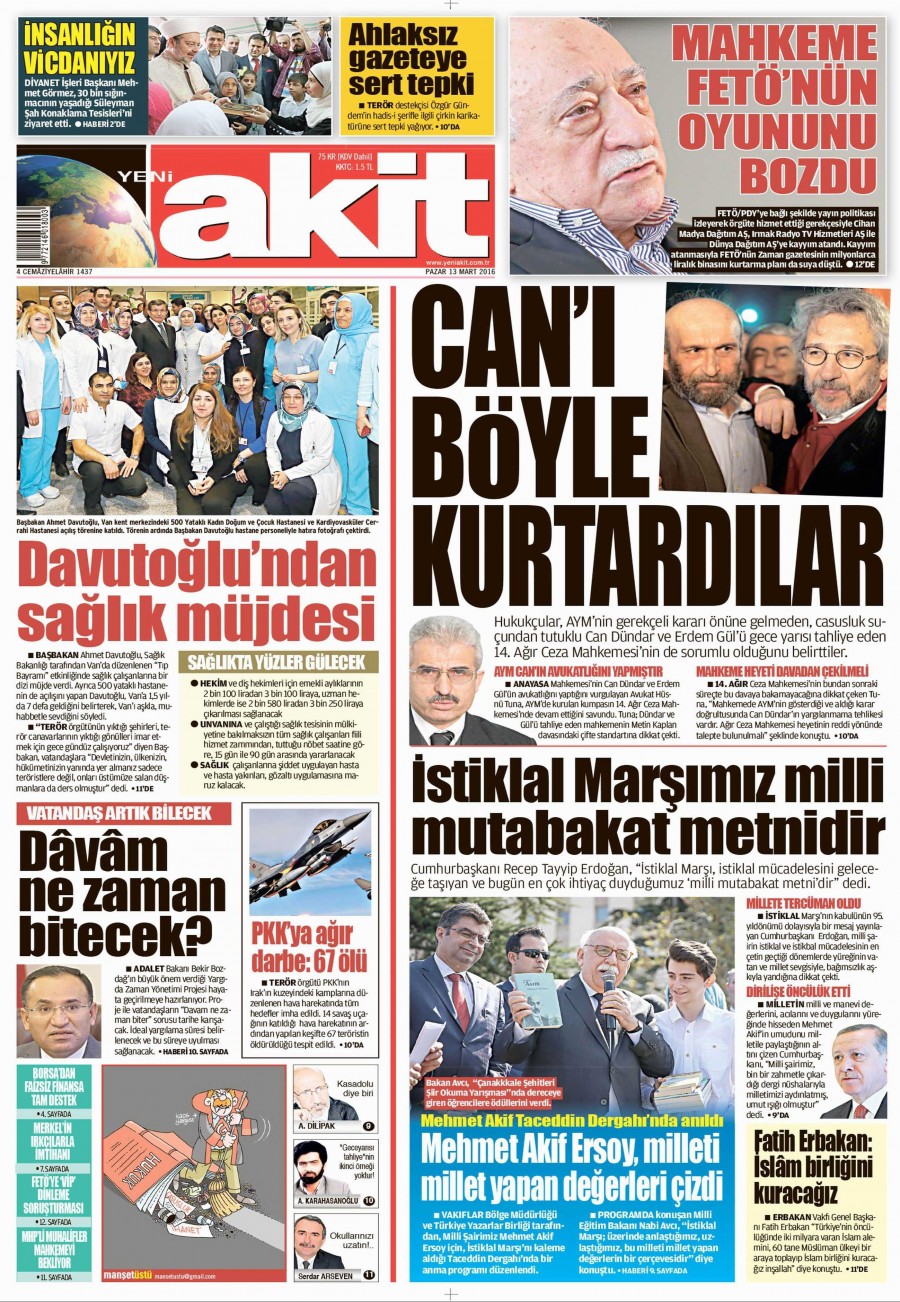 13 Mart 2016 gazete manşetleri - 857