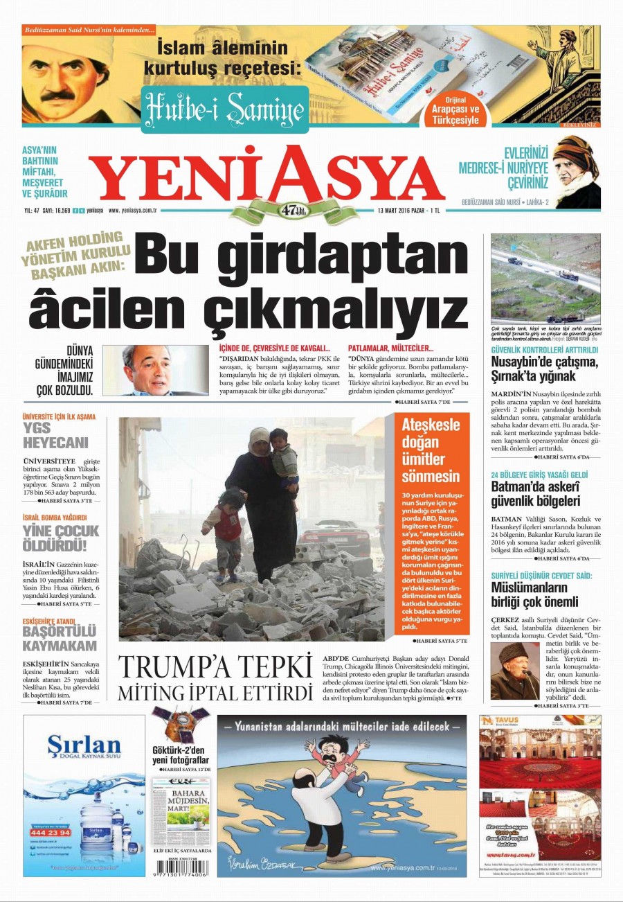 13 Mart 2016 gazete manşetleri - 949