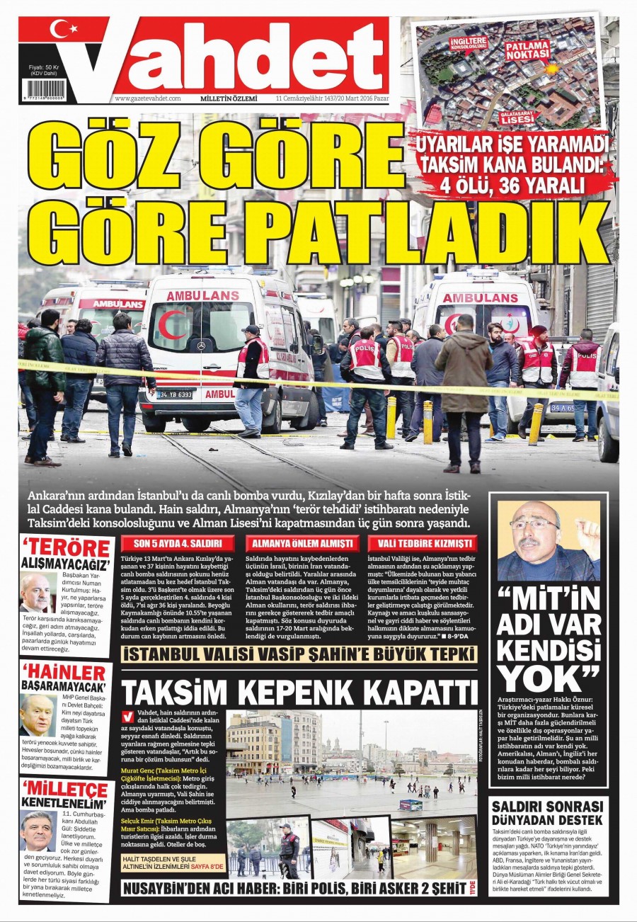 20 Mart 2016 gazete manşetleri - 606