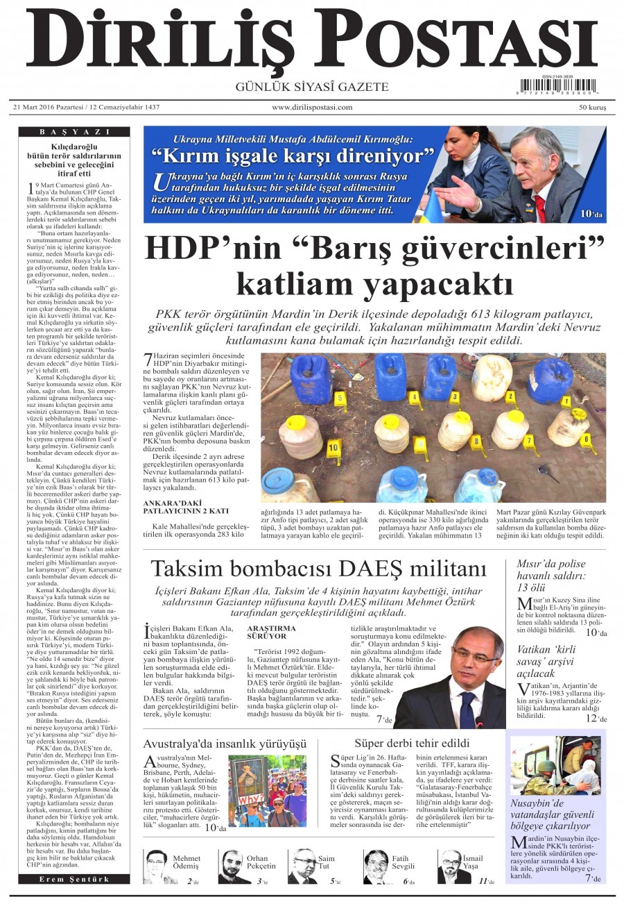 21 Mart 2016 gazete manşetleri - 529