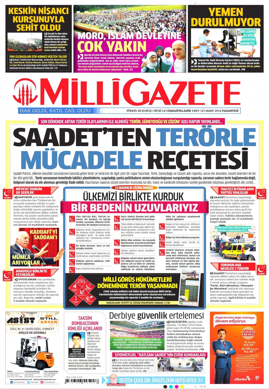 21 Mart 2016 gazete manşetleri - 784