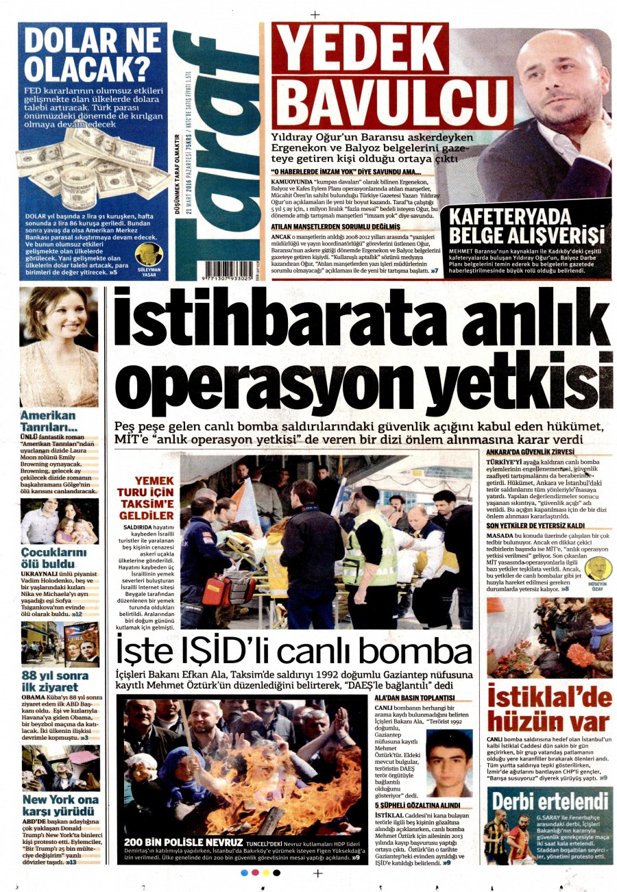 21 Mart 2016 gazete manşetleri - 930