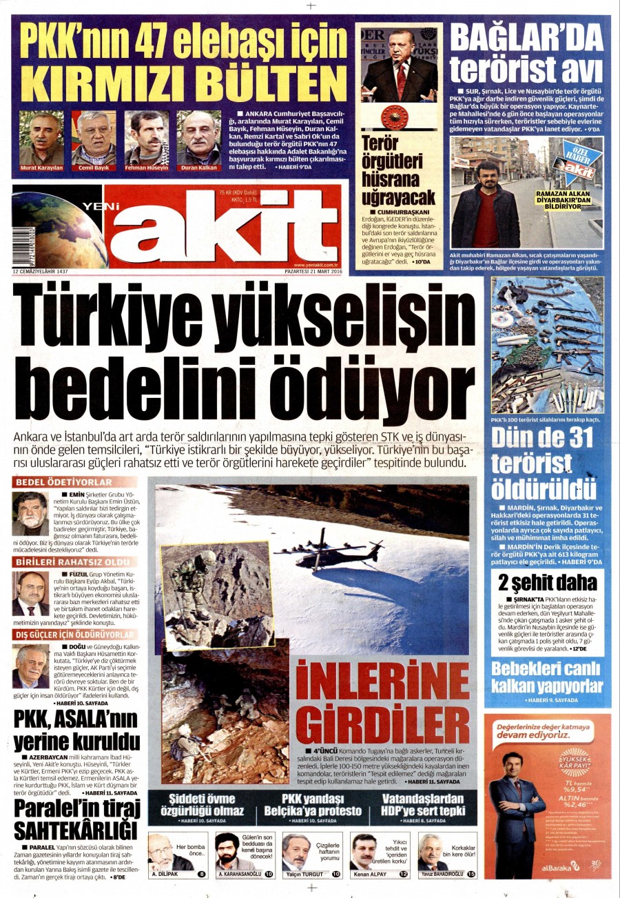 21 Mart 2016 gazete manşetleri - 916