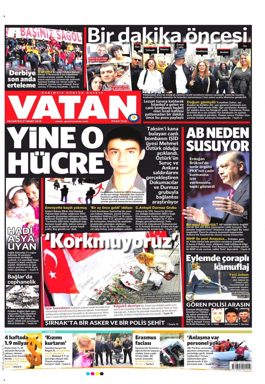 21 Mart 2016 gazete manşetleri - 600