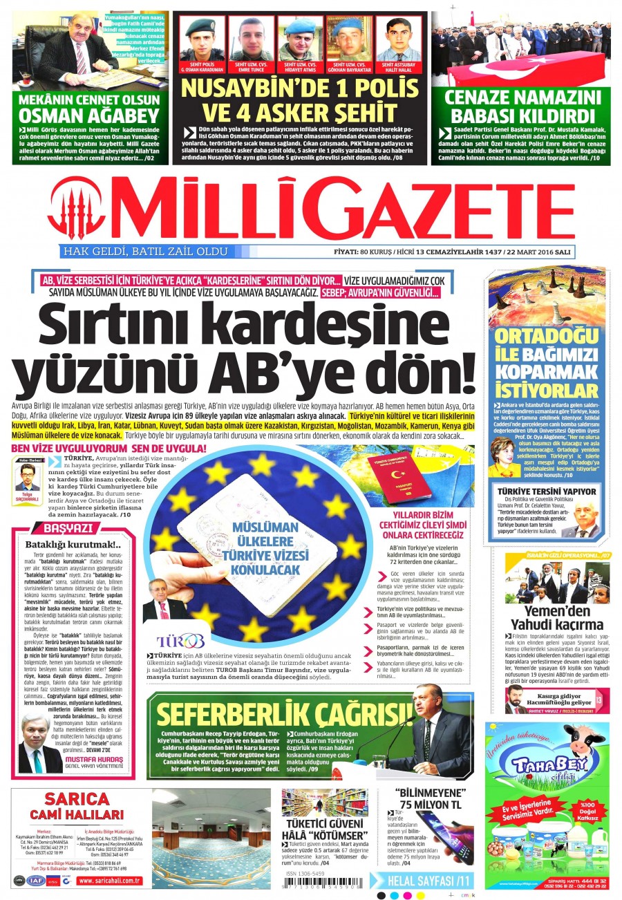 22 Mart 2016 gazete manşetleri - 741