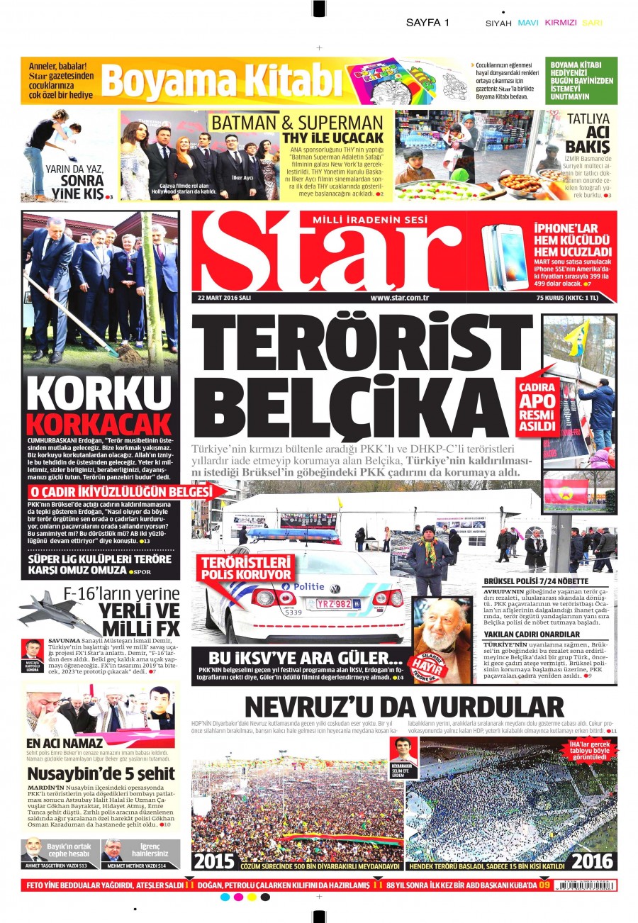 22 Mart 2016 gazete manşetleri - 900